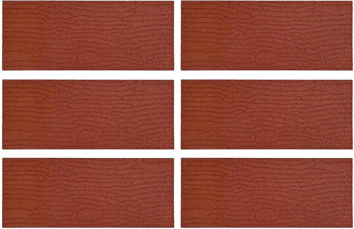 Looppadsteen 6 stuks rood 60,5 x 25 x 2 cm rubber, treesteen tuinplaat trottoir antislip terrasplaat voor tuinpad vijveromranding42030079