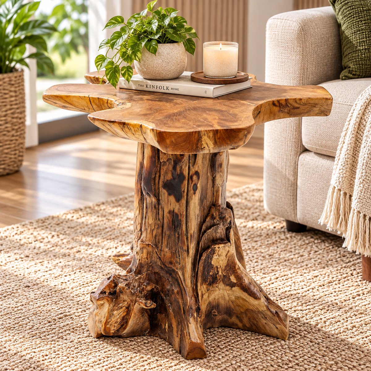 Bijzettafel boomstam massief teakhout naturel 50 x 40 x 40 cm