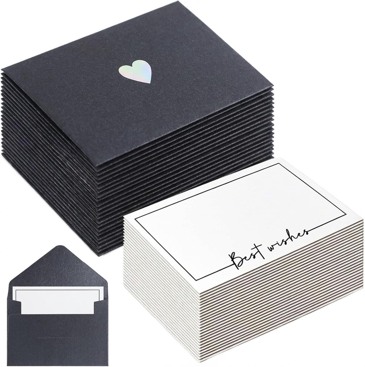 enveloppen, enveloppen zonder venster, 50 stuks 10,5×7 cm Mini-omslagen met 50 kaarten, fijne kleine enveloppen voor wenskaart, verjaardagskaart, uitnodiging, bruiloft (Zwart)