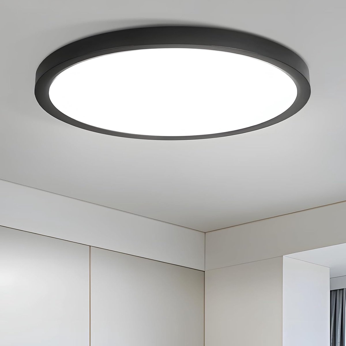 Led-plafondlamp voor badkamer, 15 W, rond, badkamer, 18 cm, zwart, slaapkamerlamp, 6000 K, moderne plafondlamp, ultradun, voor slaapkamer, hal, keuken