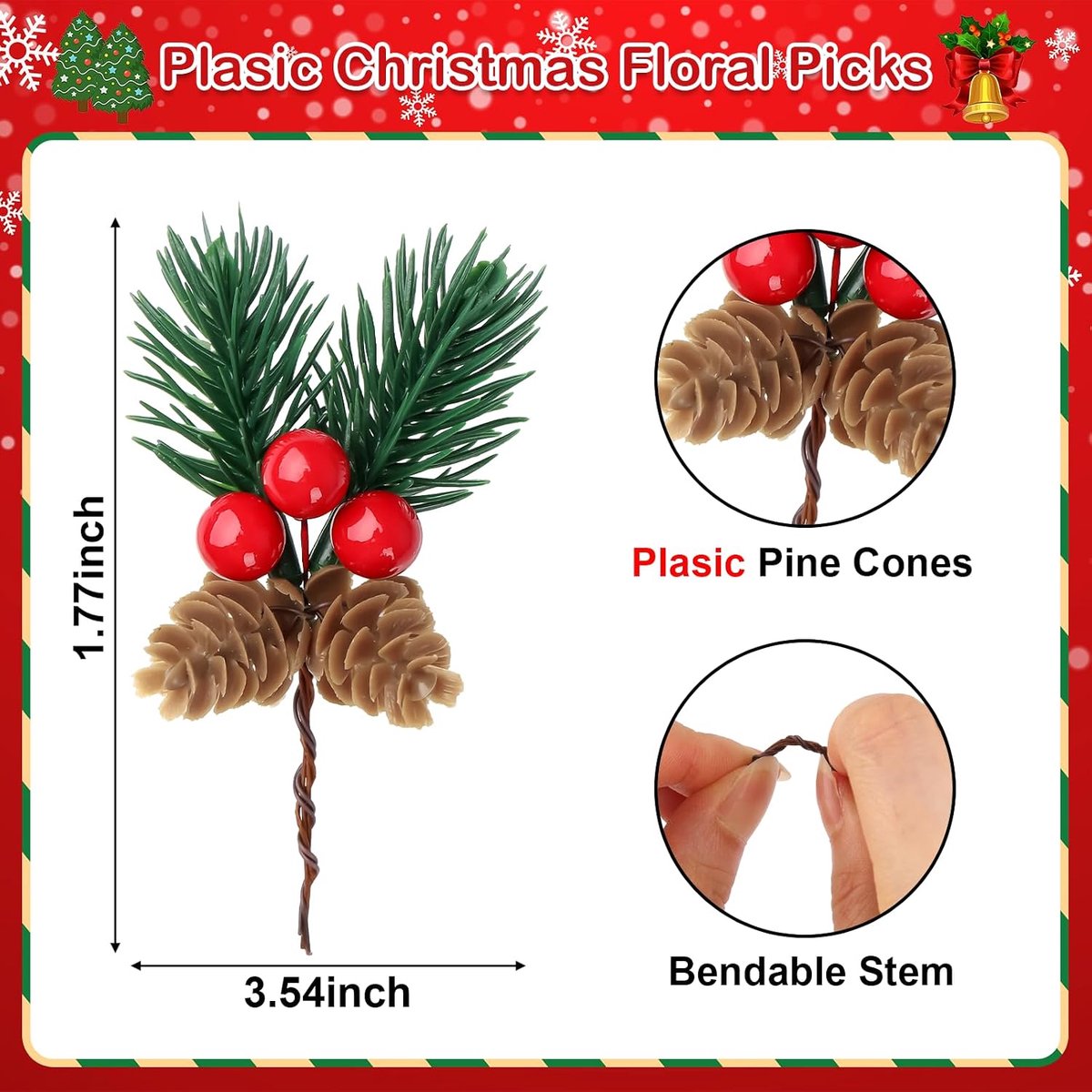 30 Stuks Kersttak Bessen - Tak met Hulst - Hulstbessen - Kersttakken - Diy Dennentakken Kerstdecoratie - Met Bessen en Dennenappels - Kerst Decoraties - Versieren Van Kerstkrans/Stukjes – foto 5