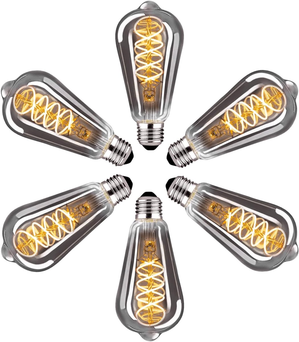 Led Lamp Dimbaar Gloeilamp E27 Vintage Warm Wit ST64 4W Edison Led Gloeilamp Ideaal Voor Decoratieve Nostalgie En Retro Verlichting, Grijs-6 stuk