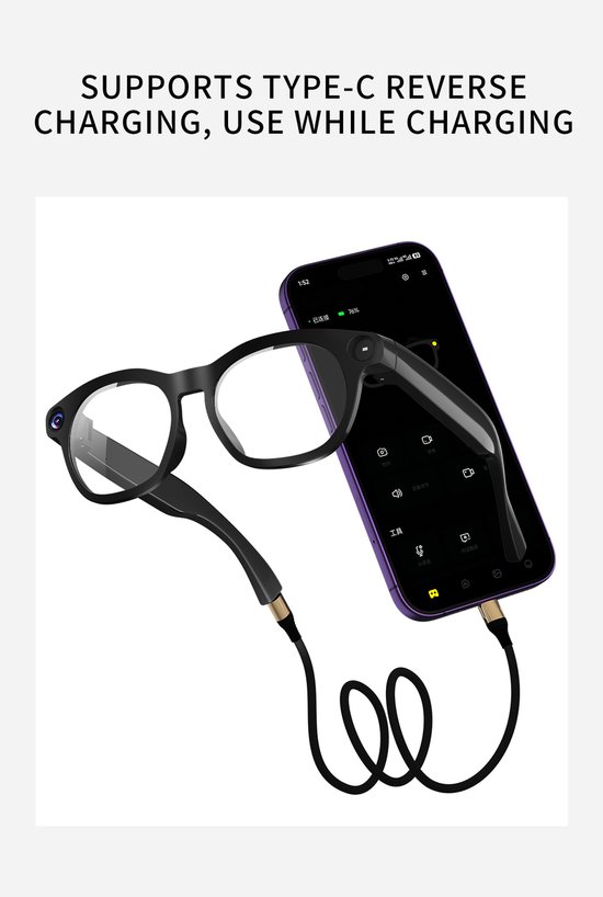 Wevelnit AI Smart Camera Bril met 8MP Camera - Bluetooth 5.3 - Open Ear Audio - AI Assistent - Live Streaming - Vertaling - USB-C Oplaadbaar - Zwart — afbeelding 3