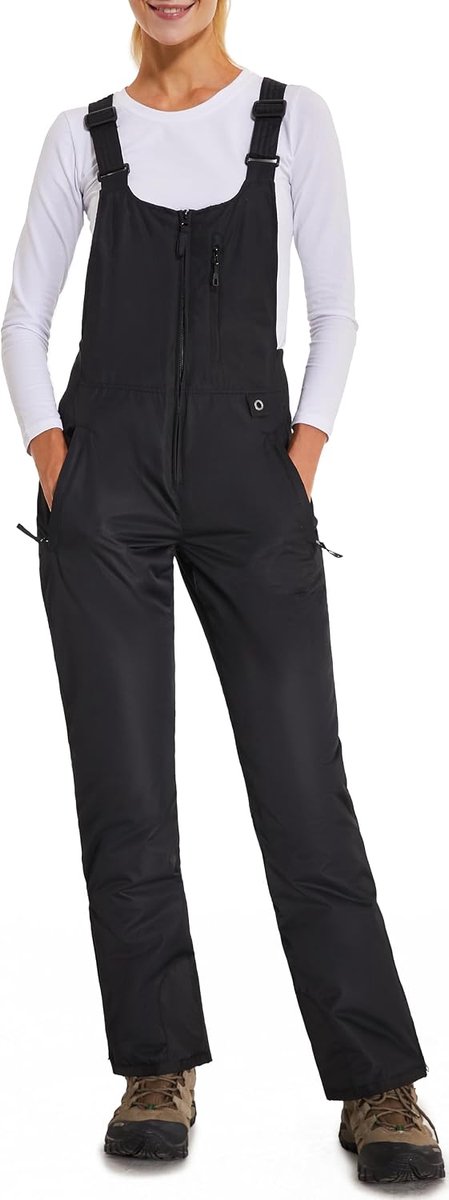 Skibroek voor dames, tuinbroek, waterdicht, softshellbroek, overall, winter, warm gevoerd, sneeuwbroek, snowboardbroek met verstelbare bretels