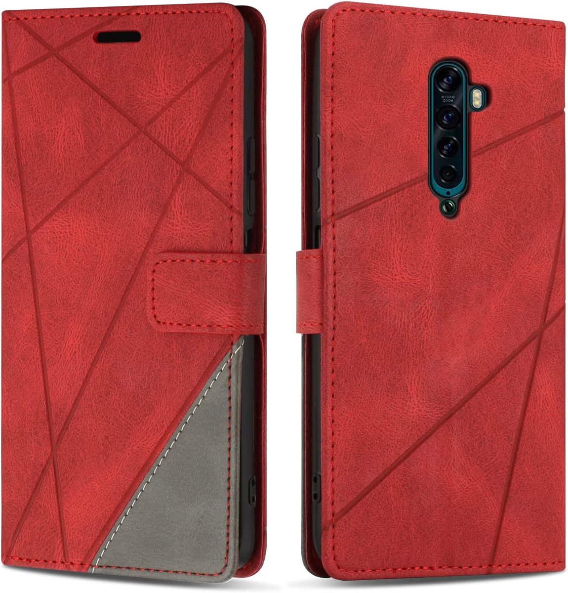 Hoesje voor OPPO Reno 2, Premium Lederen Portemonnee Beschermhoes Telefoonhoesjes met Kaartenvakken Beschermhoesje voor OPPO Reno 2, Rood