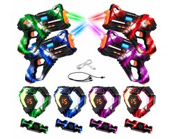 Savorelle® Lasergame Set 4 Spelers – 4 Laserguns + 4 Vesten met 360° Sensoren – Oplaadbaar – 40 Meter Bereik – Vanaf 6 Jaar – Binnen & Buiten - Volwassenen - Oplaadbaar Speelgoed Pistool - Laserguns - Lasershoot - Groepsspel