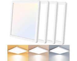 slochi 4 stuks/3 kleuren 3000/4000/6500K LED-plafondlamp, vierkante plafondlamp plat Ø22 cm 18 W 1800 lumen, ultradunne LED-plafondlamp voor slaapkamer, woonkamer, badkamer, balkon, gang, keuken