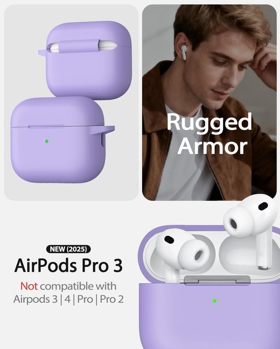 Siliconen voor AirPods Pro 3 Hoes, B1-Light Purple — afbeelding 2