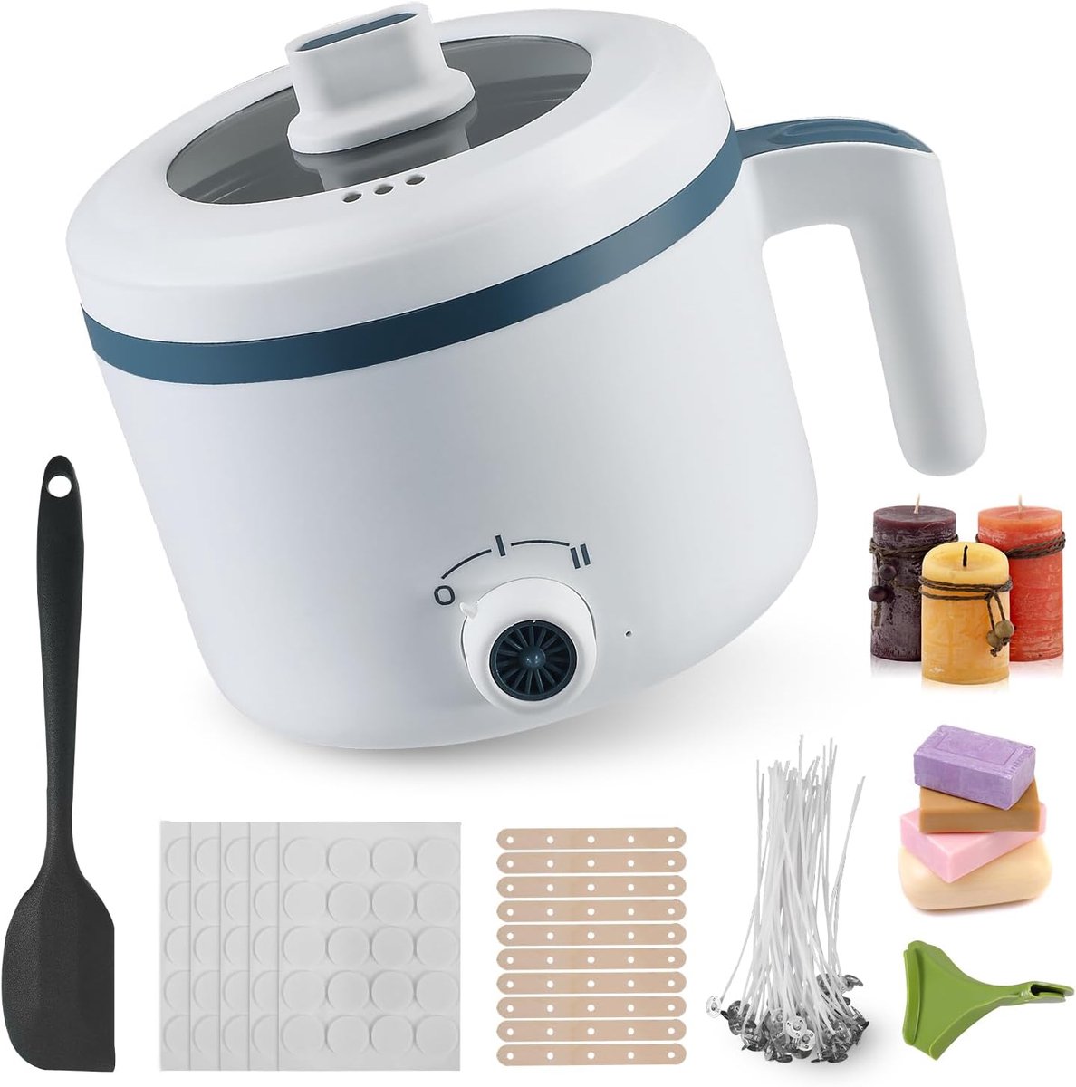 Wassmeltapparaat voor kaarsen, waxverwarmer met draaischakelaar, 1,7 l, lepel en kits voor het maken van kaarsen