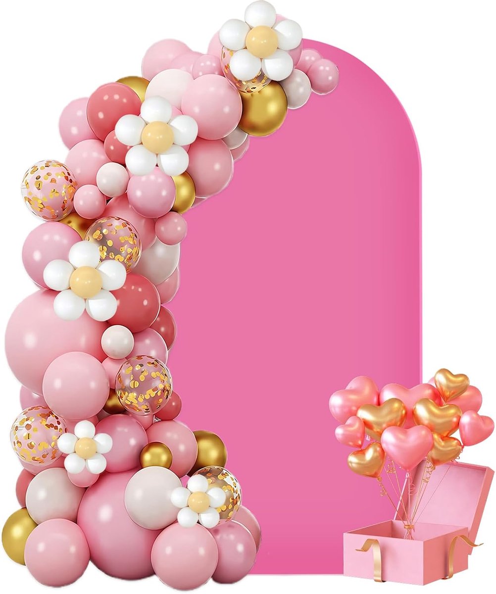 achtergrond afdekking, 120 x 220 cm, bruiloftsboogafdekking, ronde bovenkant, dubbelzijdig, verjaardagsboogafdekking voor bruiloft, feest, ceremonie, banket, decoratie (fuchsia)