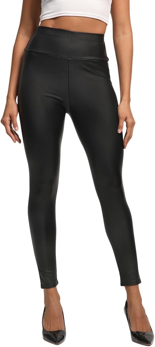 Leggings voor dames, hoge taille, lederlook, leggings, sport, gym, thermische legging voor dames, winter