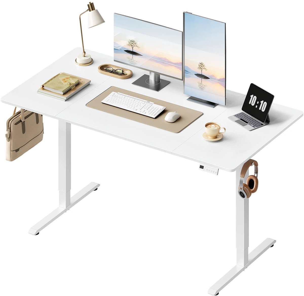 Bresht Zit-Sta Bureau - Elektrisch in hoogte verstelbaar - 80kg draagvermogen - Oververhittingsbeveiliging - Wit - 140 x 60 cm