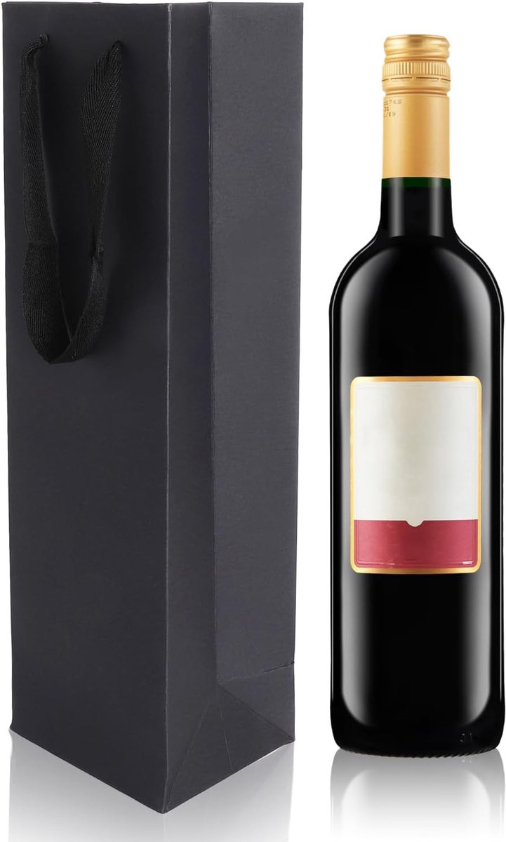 12 stuks kraftwijn-geschenkzakjes, zwart, premium flessenzakken van papier met handvat, wijntassen, flessenzakken, organizer voor wijnflessen, geschenkzakjes voor wijn voor Kerstmis, bruiloft, feest