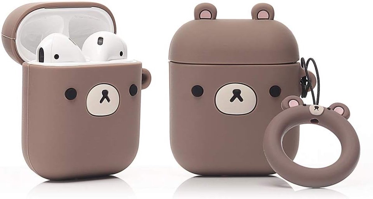 Siliconen Hoes Compatibel met Airpods 1 en 2 Case Leuke Grappige 3D Cartoon Cover [Huisdier Serie] (Bruine Beer)