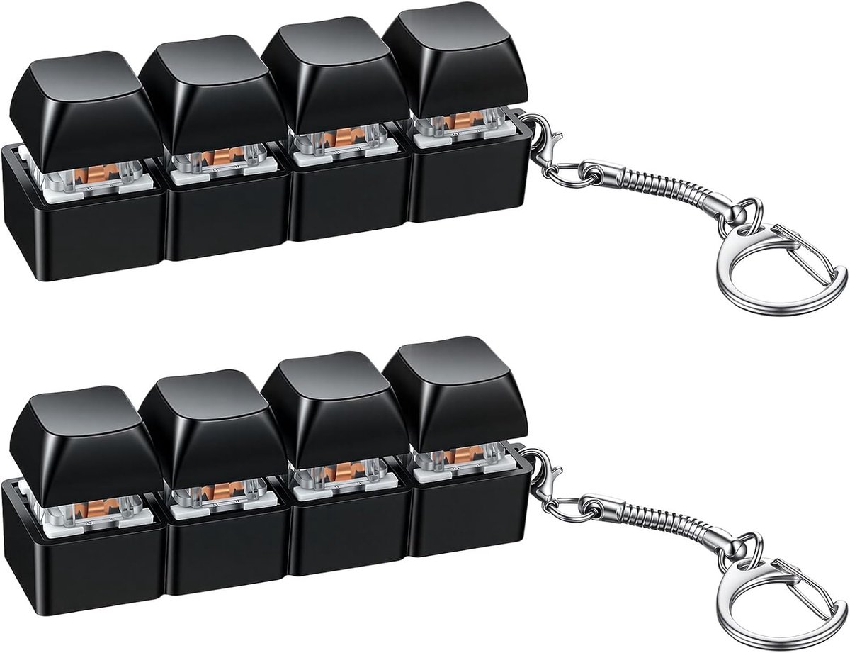 2 stuks Toetsenbord Fidget Speeltjes, Fidget Toetsenbord Sleutelhanger Clicker, Leuke Geschenken voor Volwassenen om Stress Angst Pass Time (Zwart)