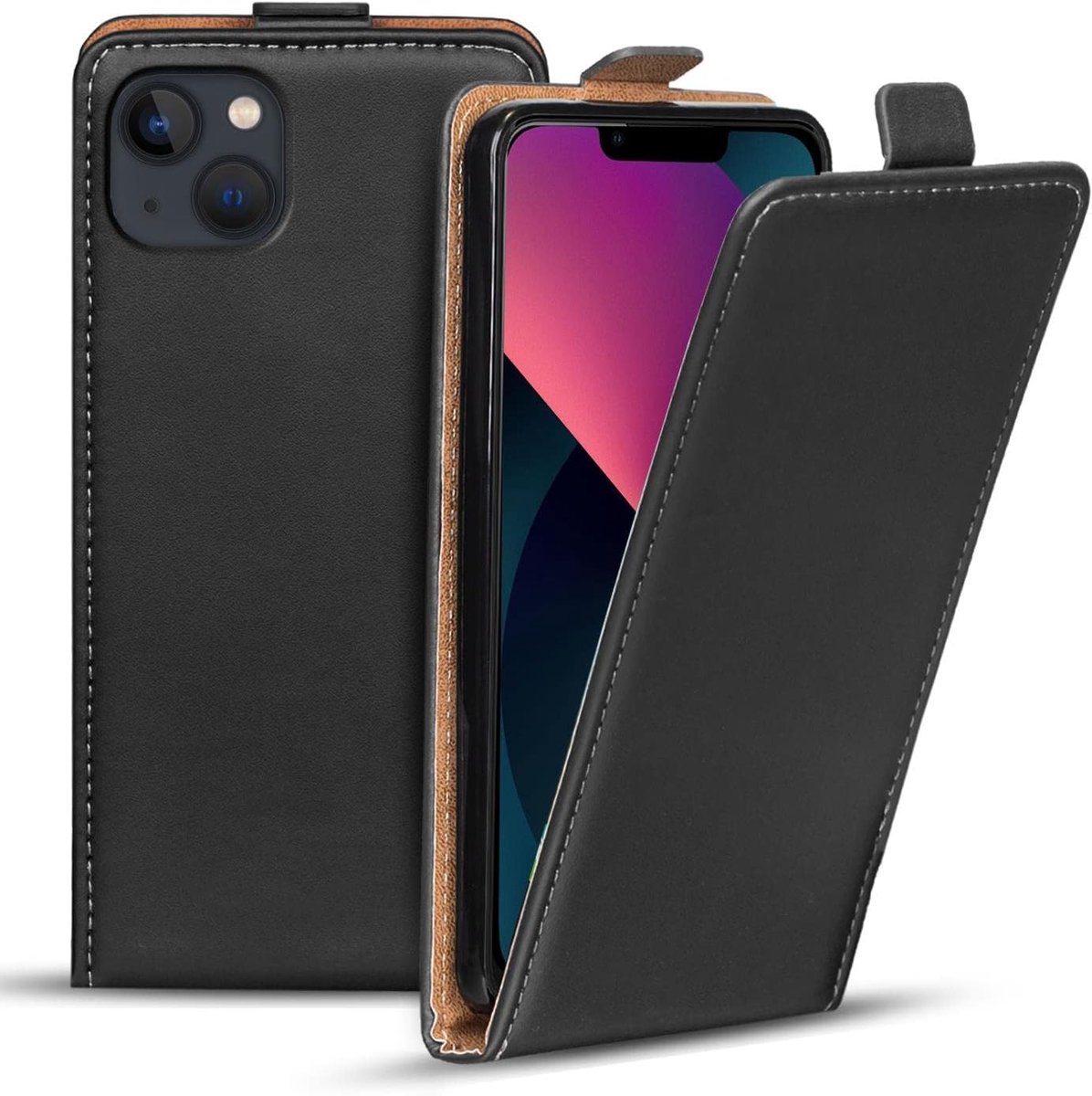 Hoesje voor iPhone 13 Mini, verticaal Flipcase Premium Flip Cover voor iPhone 13 Mini Case, Zwart