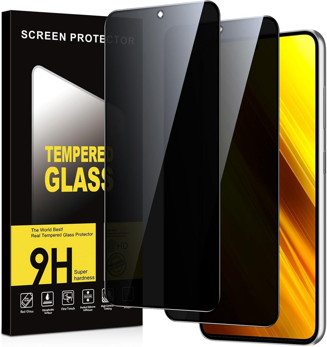 Beschermfolie voor Xiaomi Poco X3 NFC/X3/X3 Pro, pantserglas, inkijkbescherming, 9H hardheid, privacy, anti-spy, zonder luchtbellen, krasbestendig, 2 stuks