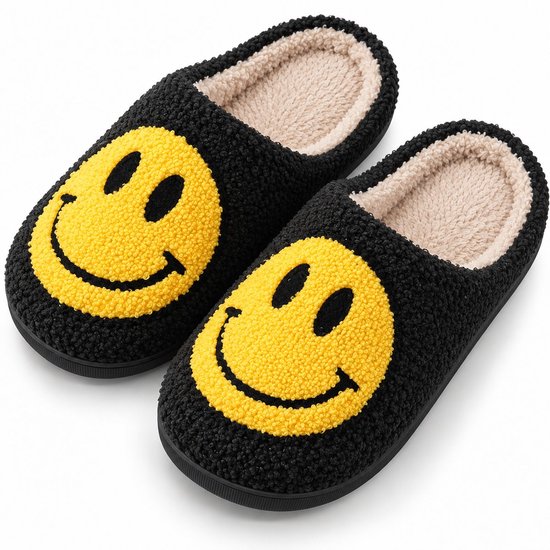 Smiley sloffen voor dames en heren - zwart/geel