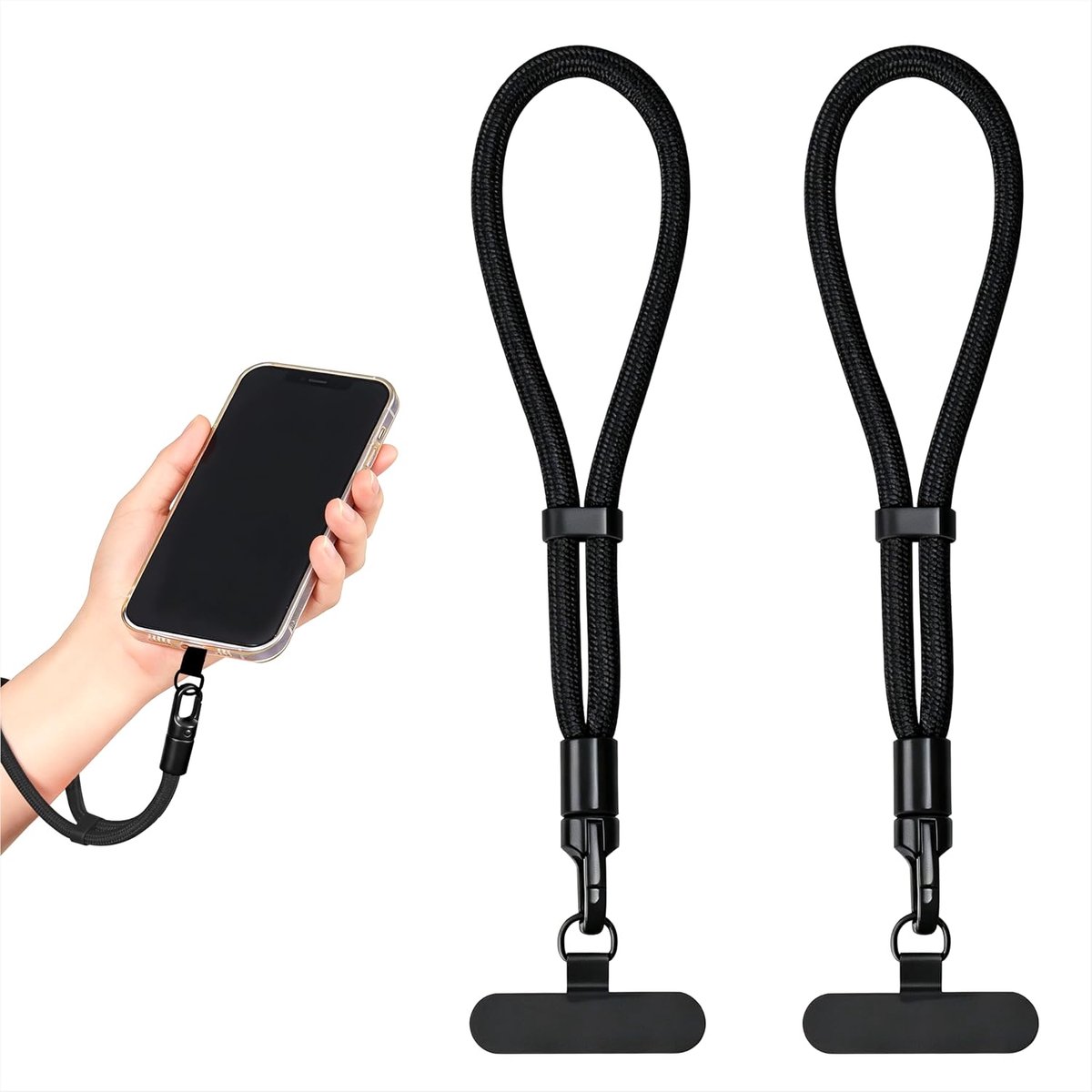Telefoonkoord, verstelbaar, telefoonkoord met bevestigingslus, polsband, compatibel met de meeste telefoonhoesjes, 2 stuks