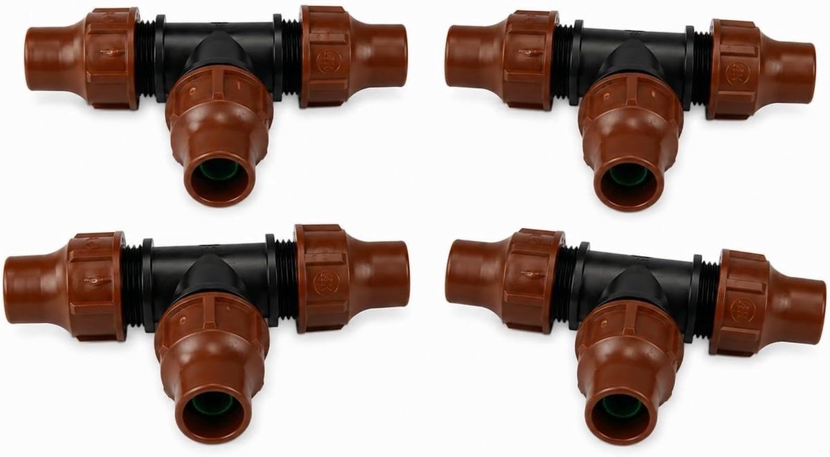 1 Rain Bird T-stuk 16 mm x 16 mm x 16 mmLock Quick, type BF-32, polypropyleen, bruin, voor irrigatiesystemen in landbouw en tuin, (4 stuks)