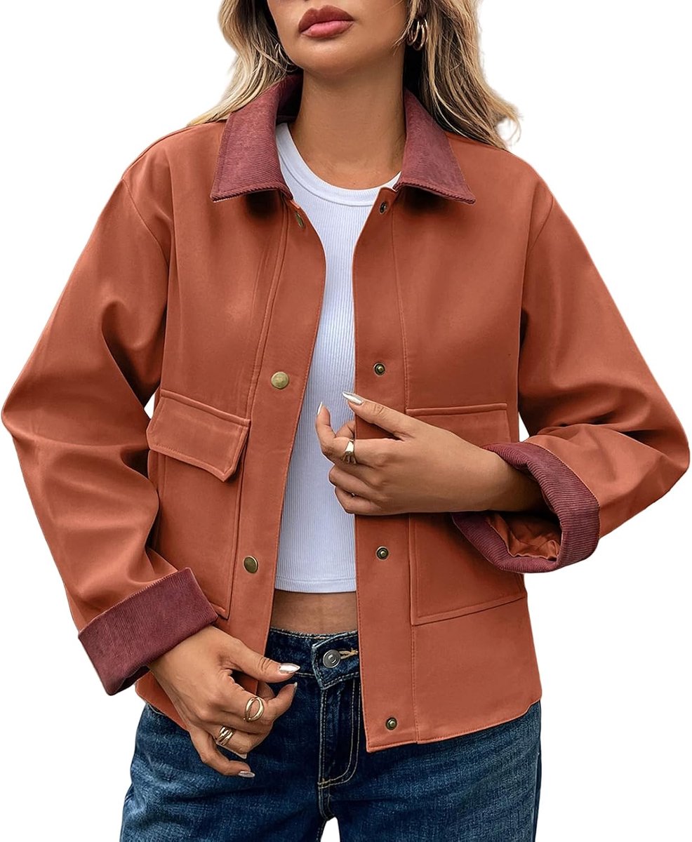 Dames opstaande kraag korte casual jas lange mouwen corduroy revers button shacket mantel met zakken sweatjack