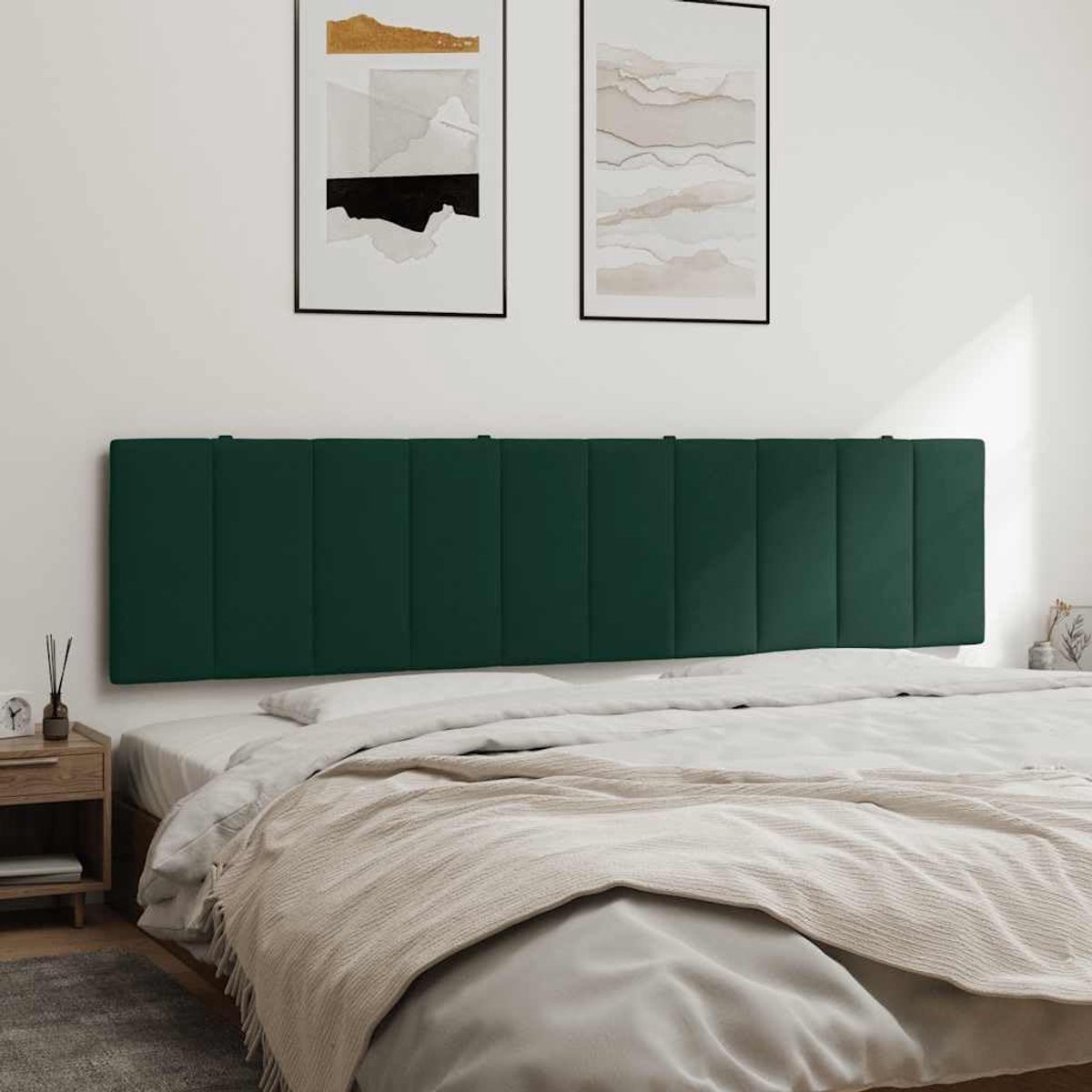 Hoofdbordkussen, donkergroen, 200 cm, fluweel, bekleding voor wandmontage, met ritssluiting en klittenbandsluiting, voor ledstrips, zachte velours met schuimvulling