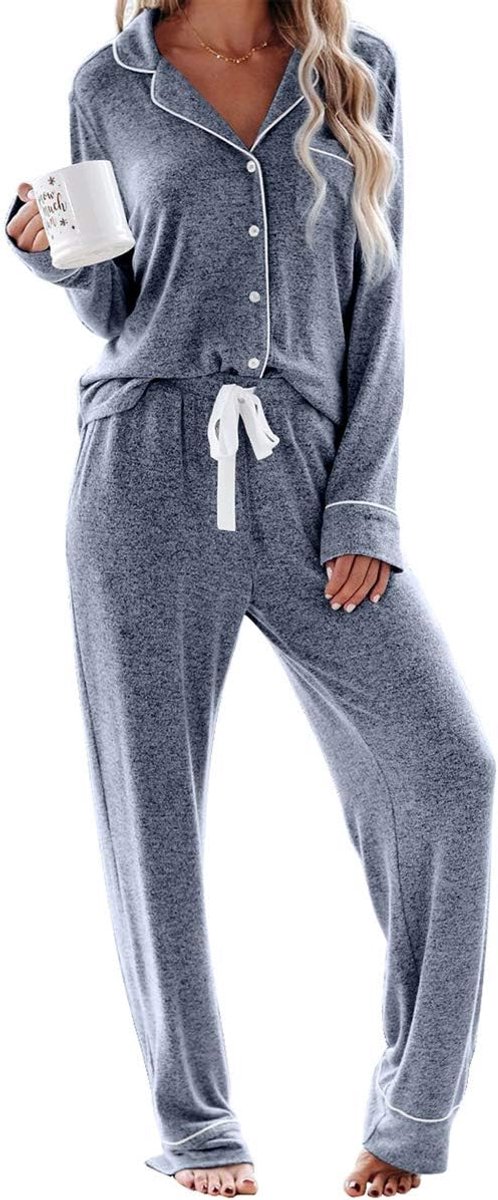Pyjama dames lange pyjama sets met knoopsluiting tweedelige nachtkleding huispak