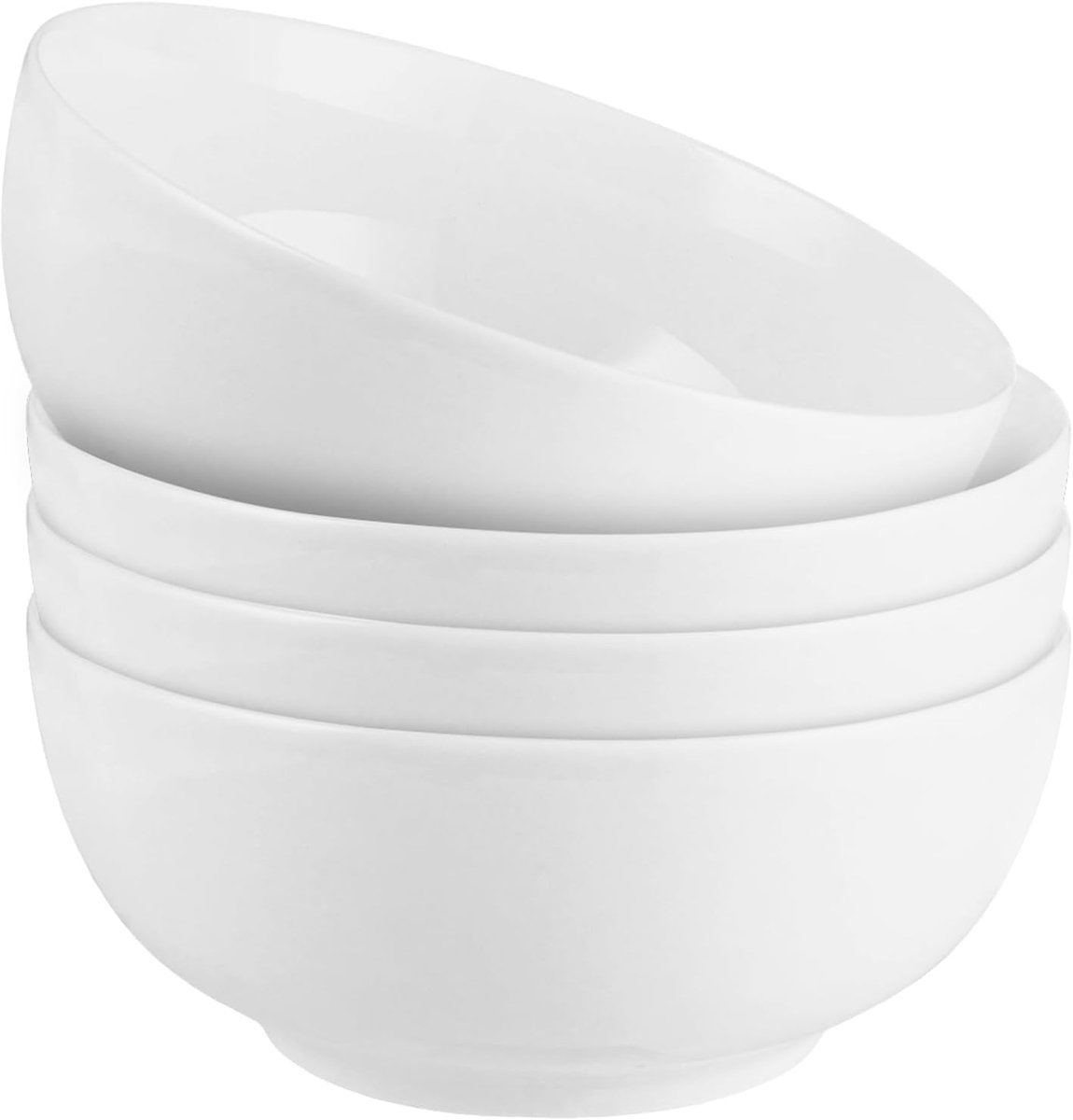 Set van 4 slakommen keramiek wit 1000 ml porselein, serveerschaal 17,5 cm, mueslikommen porselein, porseleinen kom groot voor soep, pasta, ramen, fruit en dessert