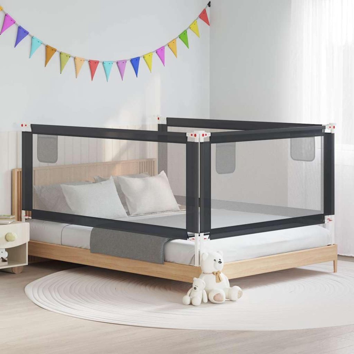 Bedhekje 200x25 cm, valbescherming voor kinderen, donkergrijs