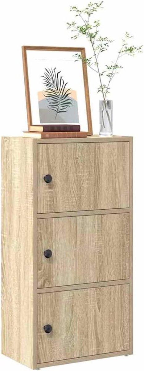 Boekenkast, Sonoma-eiken, 40 x 24 x 77 cm, klein staand rek met deur, kast voor woonkamer, kantoor en kinderkamer, veelzijdig inzetbaar opbergrek