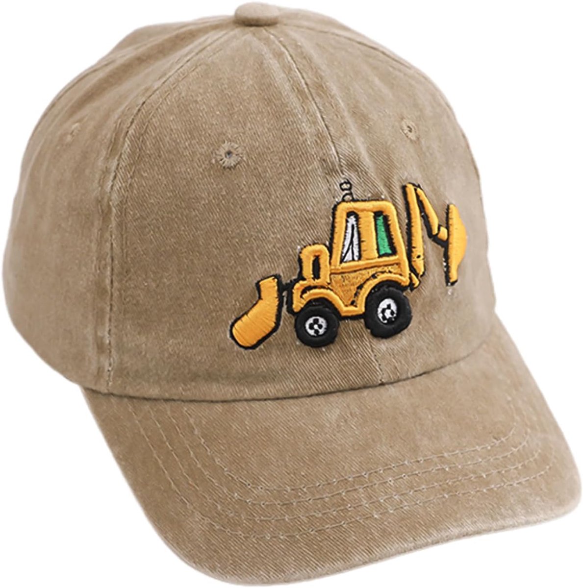 1 stuk honkbalpet voor kinderen, graafmachine geborduurde klep, verstelbare baseballpet met gesp achter, zonnehoed met brede rand, outdoor-sporthoed, zomerzonnehoed (kaki), Kaki, S-M