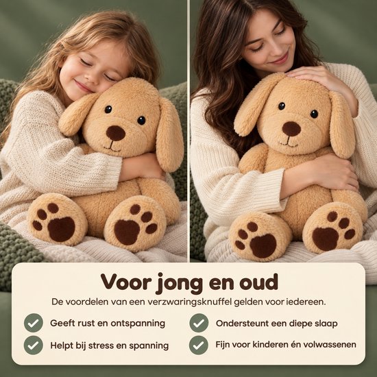 Support Puppy® Verzwaringsknuffel hond - 2,3 kg / 45 cm - Weighted Stuffed Animal - Rustgevend Sensorisch Speelgoed - Voor Kinderen & Volwassenen - Zachte puppy - Alternatief voor Verzwaringsdeken - verzwaarde Anxiety Knuffel van Merkloos — afbeelding 4