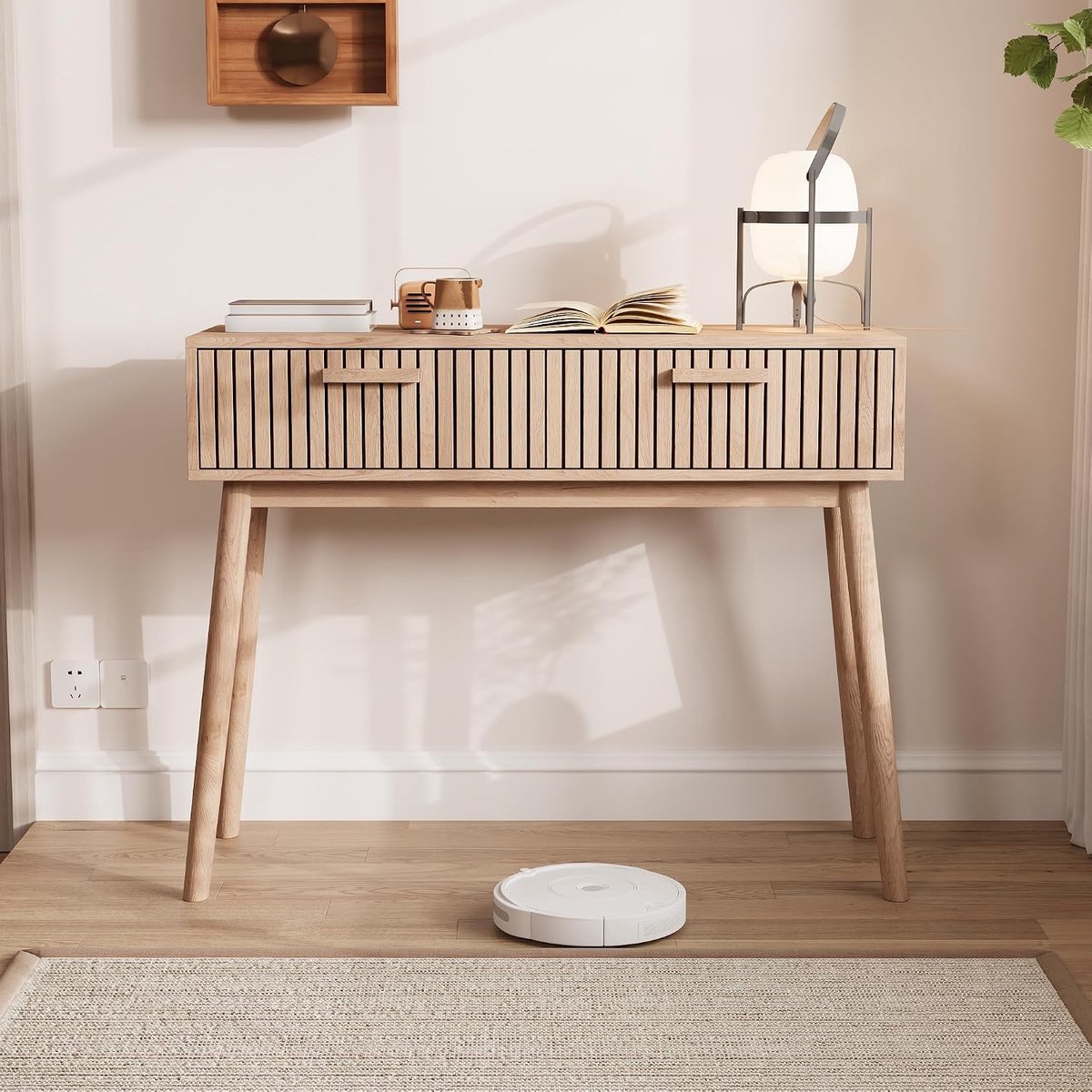Consoletafel, houtkleur, kaptafel, make-uptafel, kaptafel, houten kaptafelset voor slaapkamer, rechthoekige bijzettafel voor woonkamer, entree, hal