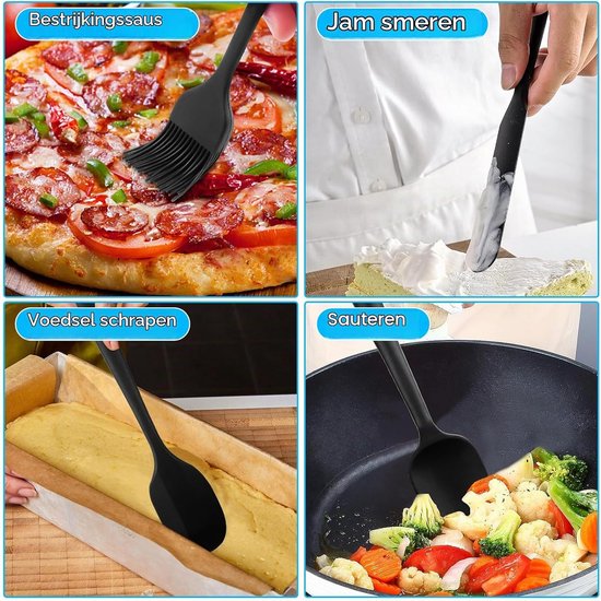 Set van siliconen deegschaapers, 6 stuks, hittebestendig, antiaanbaklaag, zwart, voedingsveilig, robuust, gemakkelijk schoon te maken, voor bakken, koken, mixen, roeren — afbeelding 5