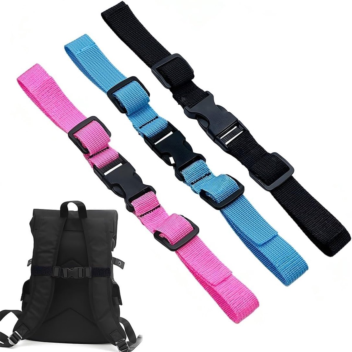 3 stuks verstelbare borstriem, borstriem, rugzak voor kinderen, rugzakriem, achteraf inbouw, antislip, multifunctionele riem, duurzame accessoires voor schoolrugzak, reizen, buiten