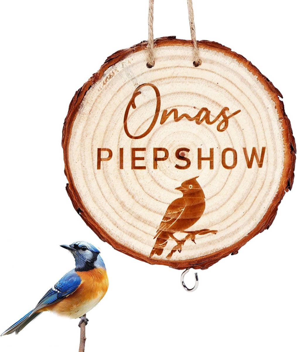 Cadeau voor oma, vogelvoerhuisje voor wilde vogels, houten tuindecoratie, hangende mezenbroodjeshouder, oma's piepshow om op te hangen voor tuin en balkon (dubbelzijdig patroon)