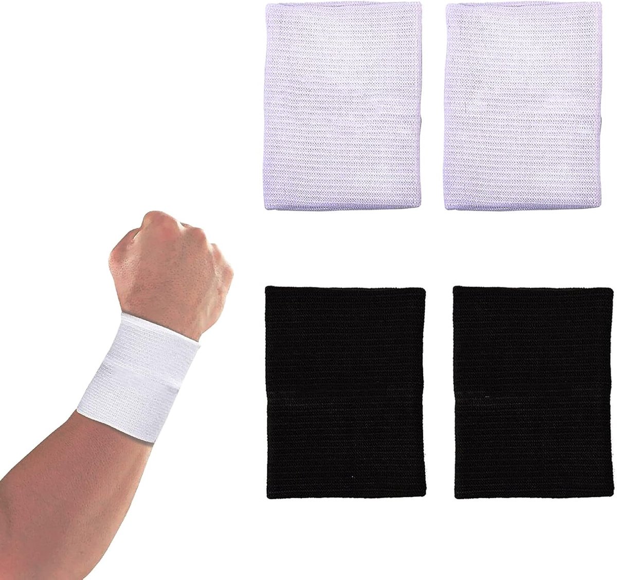 4 stuks badstof hoofdbanden voor sport, zacht, dik, absorberend, voor tennis, bal, basketbal, hardlopen, fitnessstudio, training, zwart/wit