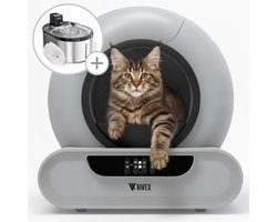Litière pour chat automatique Vivex® avec fontaine à eau sans fil + 6 filtres et outil de nettoyage - Litière autonettoyante - Litière électrique avec application – 75L - tapis inclus et 5 rouleaux de sacs poubelle - XXL