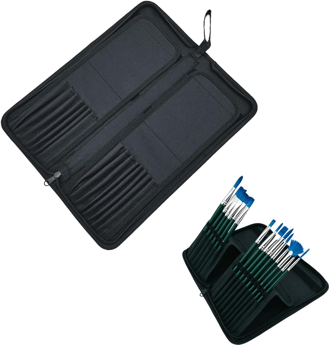 Penseeltas opvouwbaar met penseelhouder voor 15 penselen, 27,5 x 13,8 cm