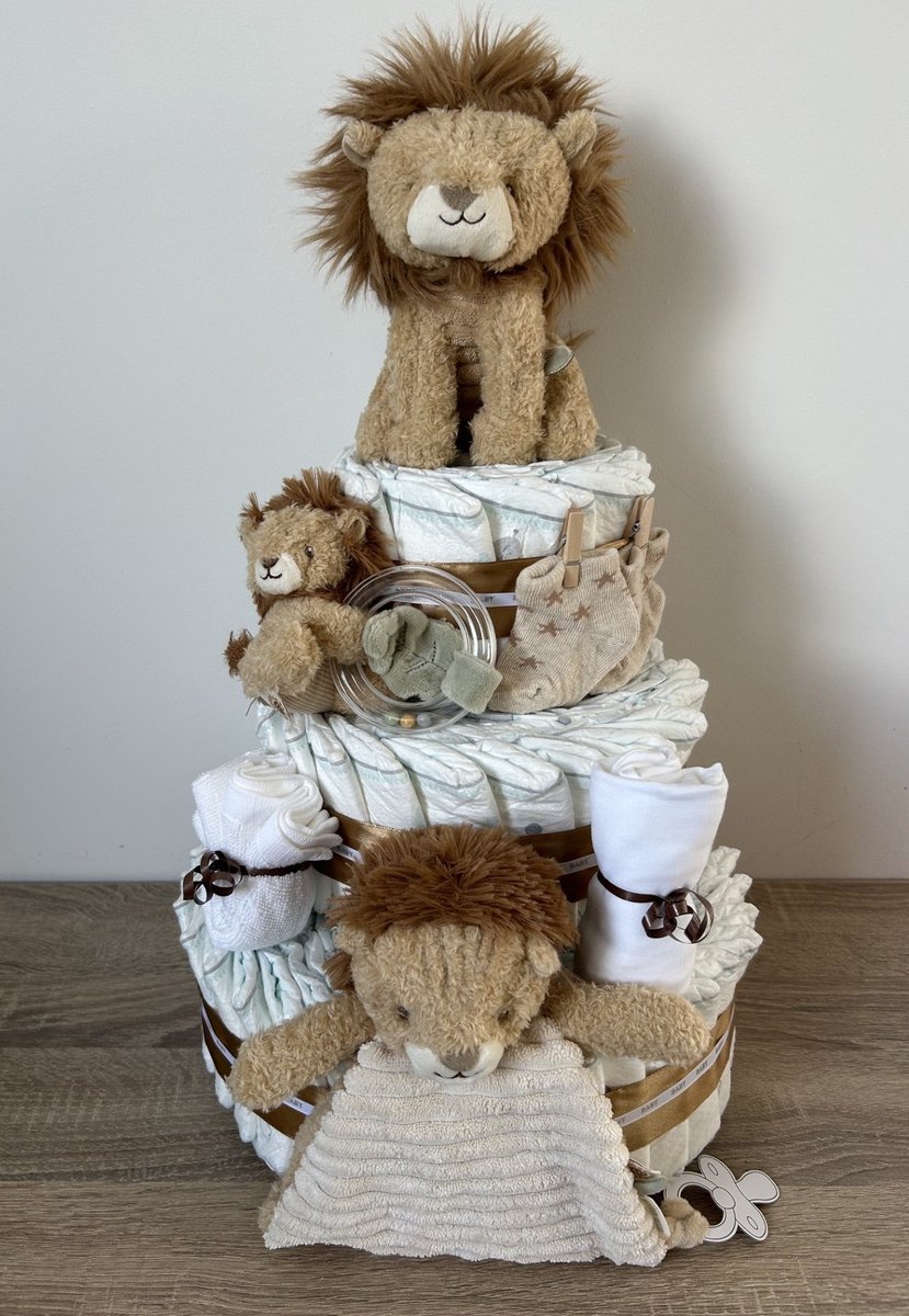 3-Laags Neutrale Luiertaart Little Dutch Safari Friends Leeuw