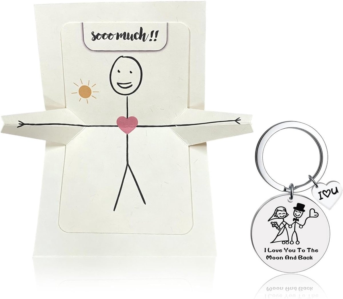 1 Liefdeswenskaart En 1 Sleutelhanger, 3D Romantische Verrassingskaart, Handgemaakte Driedimensionale Pop-Up Wenskaart, Creatief Kerstcadeau.