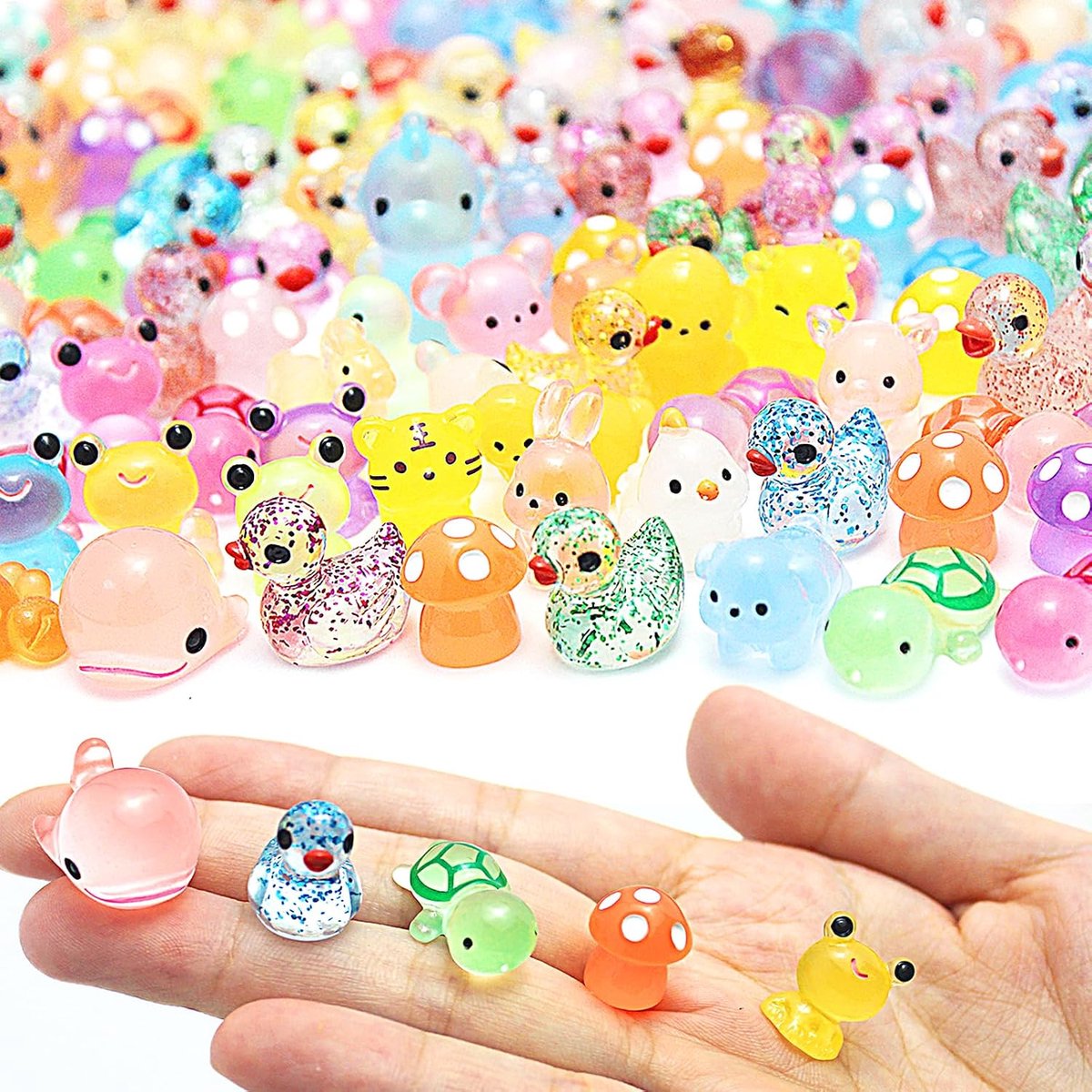 Set van 133 gemengde mini dieren in hars, 20 lichtgevende stijlen, kleine glazen dieren, kleine fosforescente miniaturen voor microlandschap, feeëntuin, aquarium