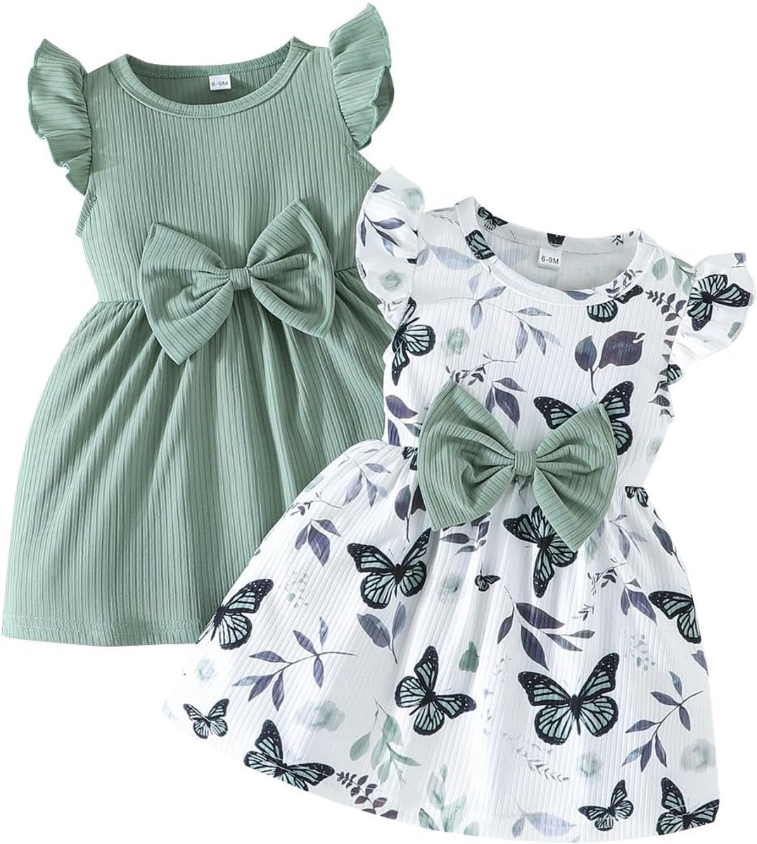 Meisjesjurk met vlinderpatroon, strik, ruches, mouwloos, schattige gestippelde jurk voor meisjes, zomerkleding