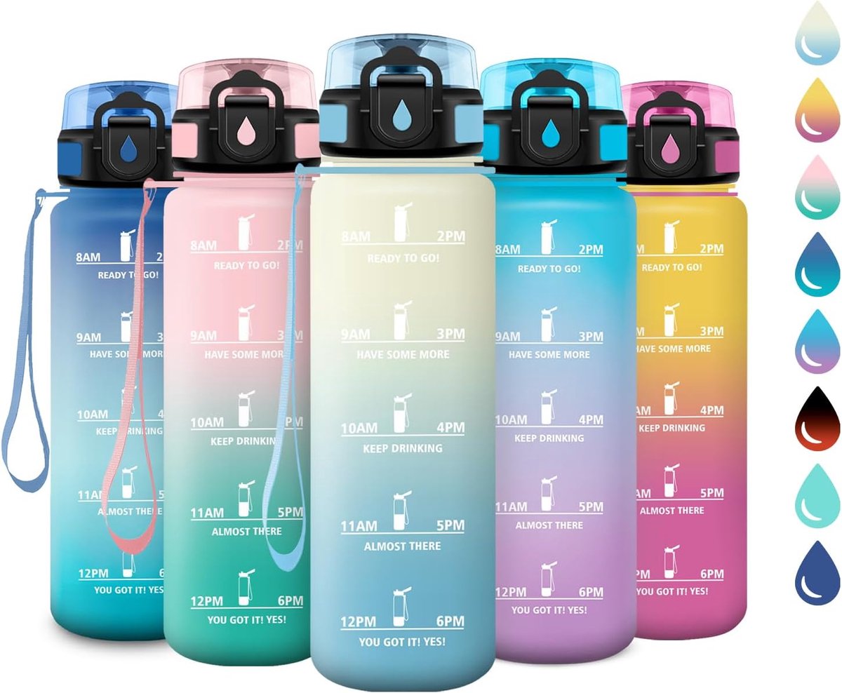 500 ml, met filter, sportdrinkfles met tijdweergave, herbruikbaar, BPA-vrij, lekvrij, sportfles voor kinderen, studenten, kantoor