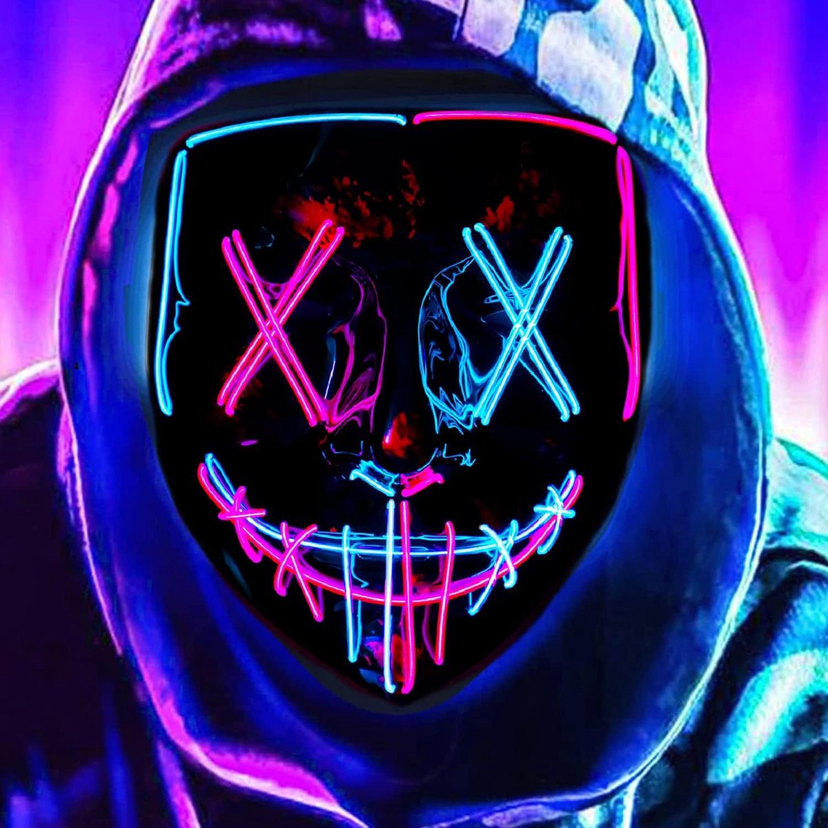 Halloween-masker - Oplichtend masker,LED-maskers,EL-draad eng masker voor maskerade, cosplay,oplichtend gezichtsmasker voor kinderen,mannen,vrouwen,Halloween,festival,feest (IJsblauw en roze A)