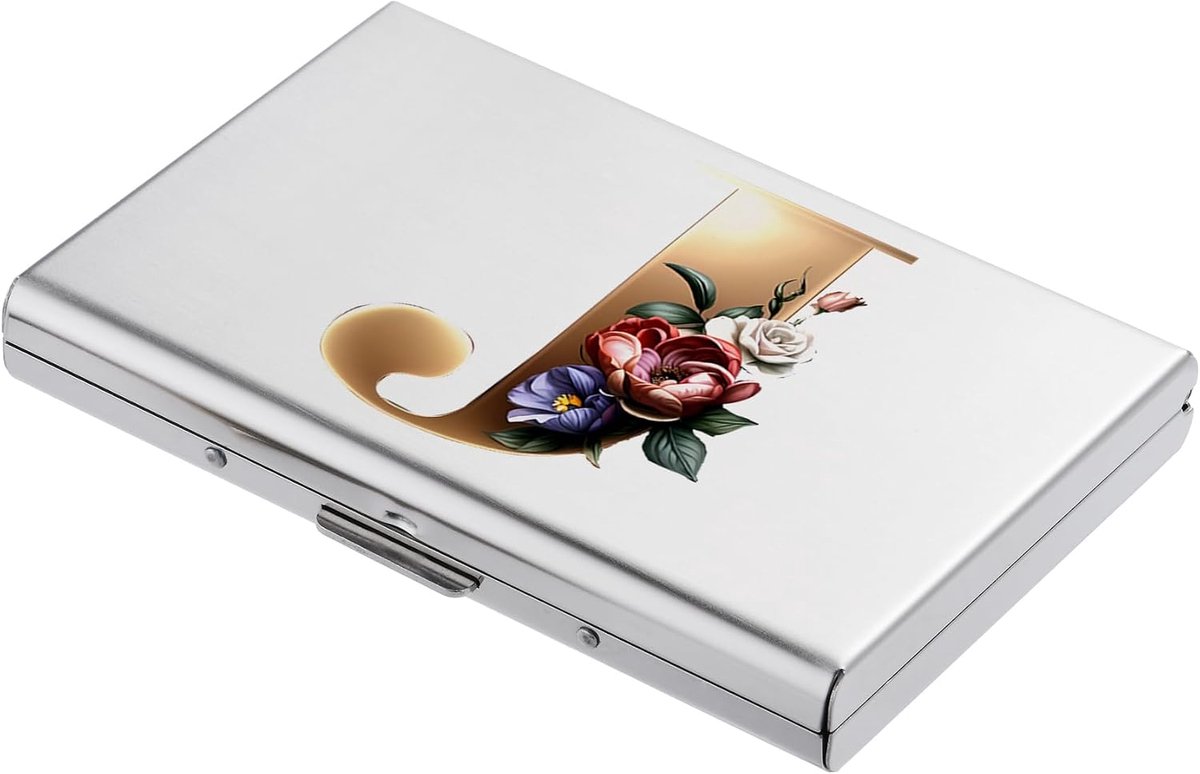 Slanke RFID Blokkerende Kaarthouder Portemonnee, Modieus Ontwerp en Artistieke Patronen, Metalen Creditcardhouder Portemonnee, voor Dames en Heren. (6 Sleuven/Zilver/J)