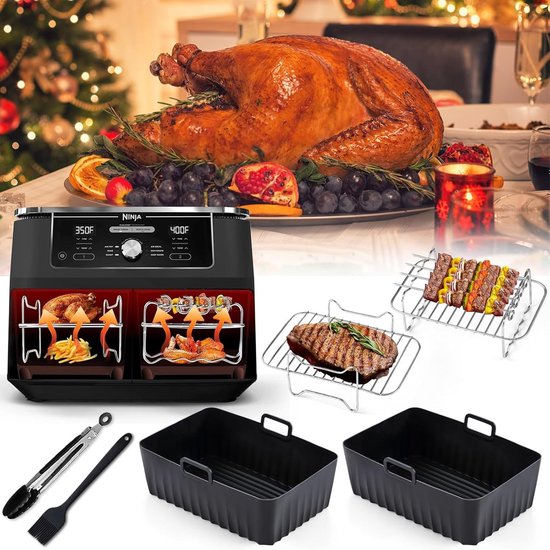 Accessoireset voor Ninja Foodi AF300EU AF400EU, 10 stuks airfryer-accessoires voor 7,6 - 9,5 l Ninja Dual Airfryer, inclusief Airfryer-accessoires, siliconen vorm, rekken en — afbeelding 5