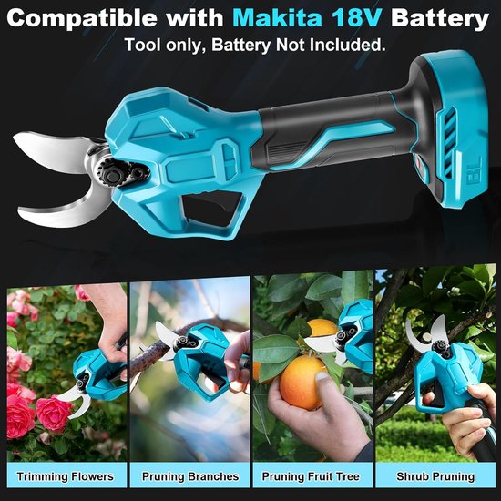 45 mm, borstelloze elektrische snoeischaar, compatibel met Makita 18 V, met lcd-display en reservemesjes, draagbare snoeischaar voor efficiënt snijden (zonder accu en oplader) — afbeelding 4