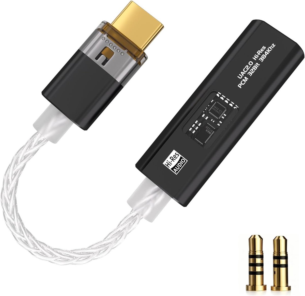 C naar 3,5 mm hoofdtelefoonversterker met twee DAC-chips (CX31993 + MAX97220,32bit/384kHz), dongle digitale draagbare hoofdtelefoonadapter Hi-Res Audio voor iPhone 17/16/15/Samsung/PC