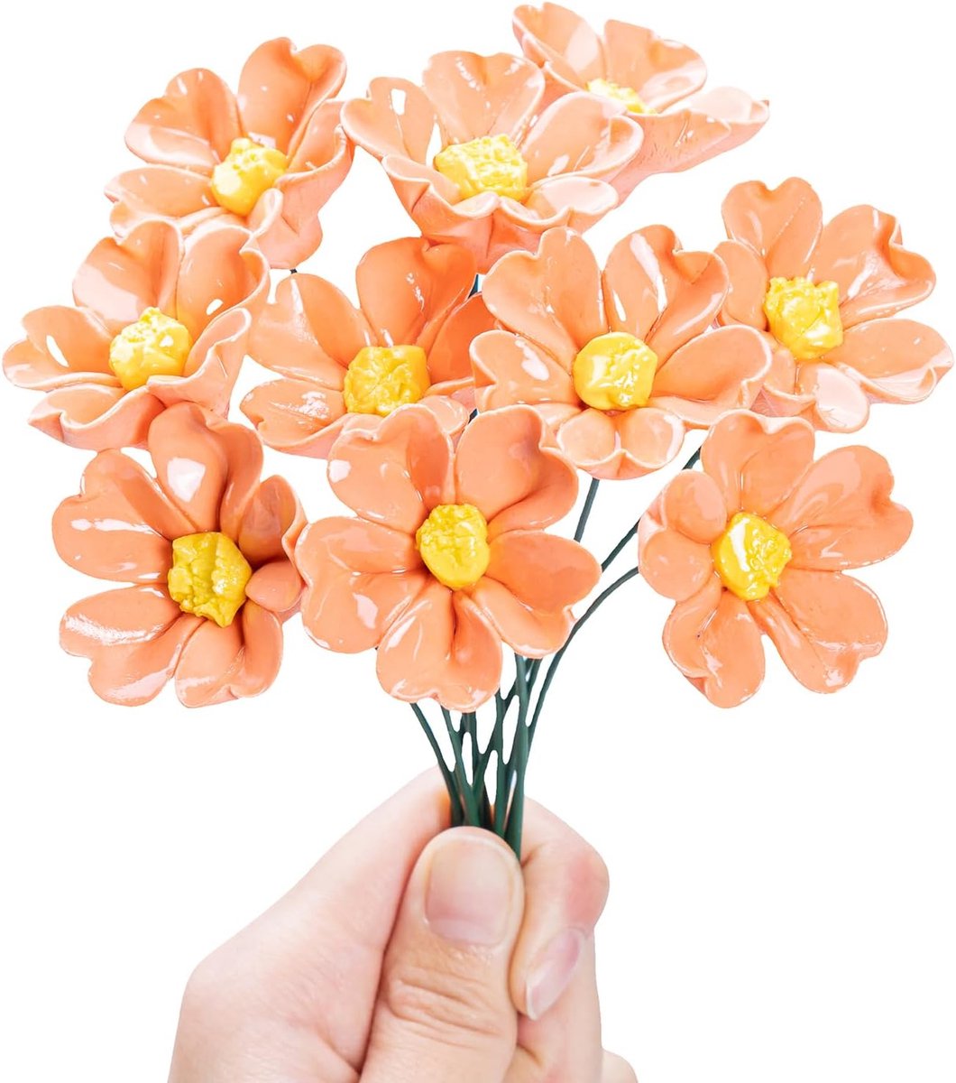 bloemen levensechte nepbloemen voor huisdecoratie, vintage rustieke bruiloftstafel middelpunt, woonkamer badkamer boerderij decoratie (oranje, roos-10 stuks) (Style B-orange)